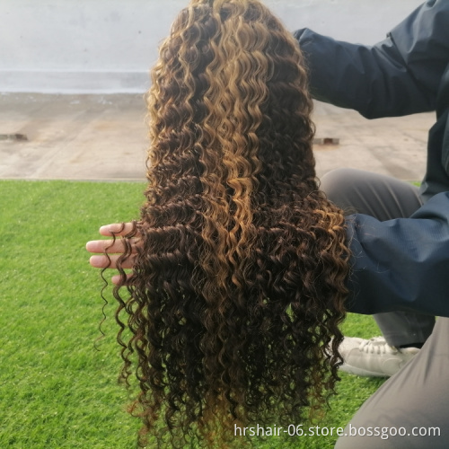 deep kinky curly piano highlight 4/27 color frontal wig silky Virgin Cuticle Aligned Brazilian Human Hair wig for black woman